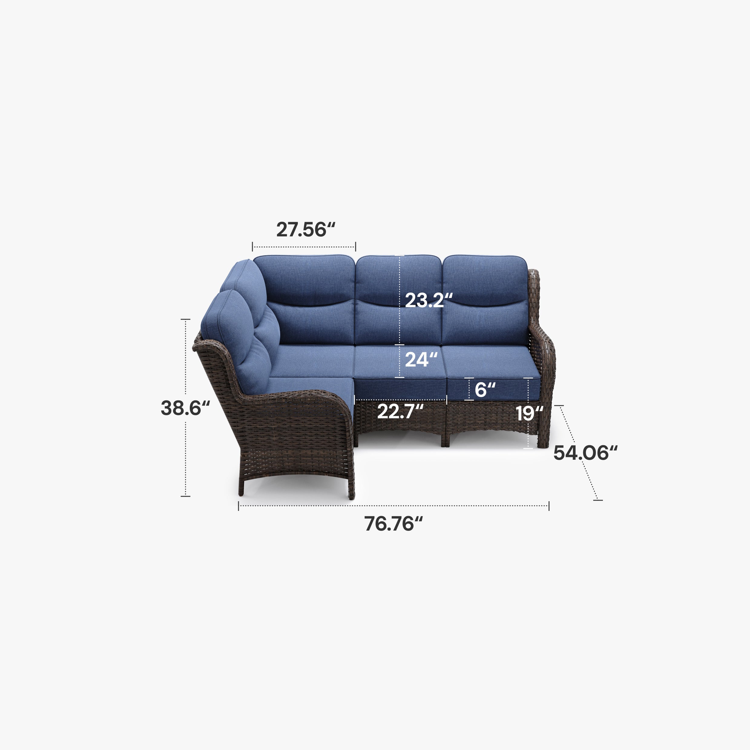 Outdoor 5 Seater L-shaped White Sectional