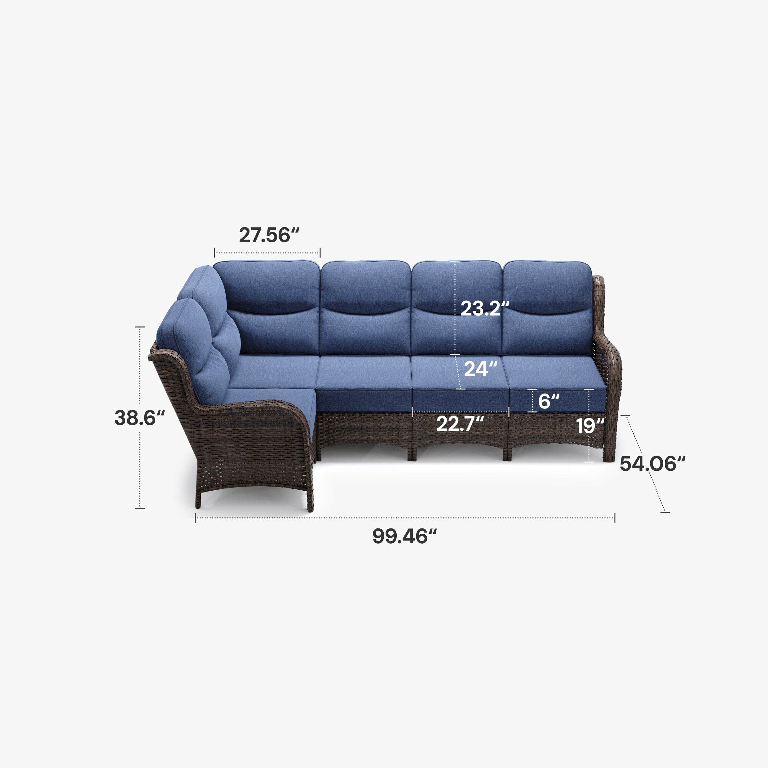 Patio 5 Seater L-shaped White Sectional