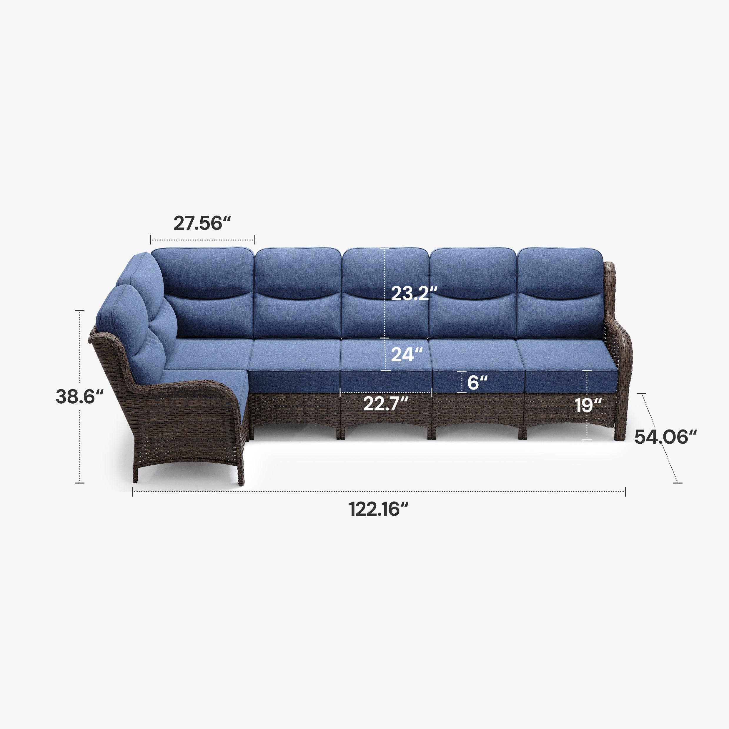 Patio 6 Seater L-shaped White Sectional