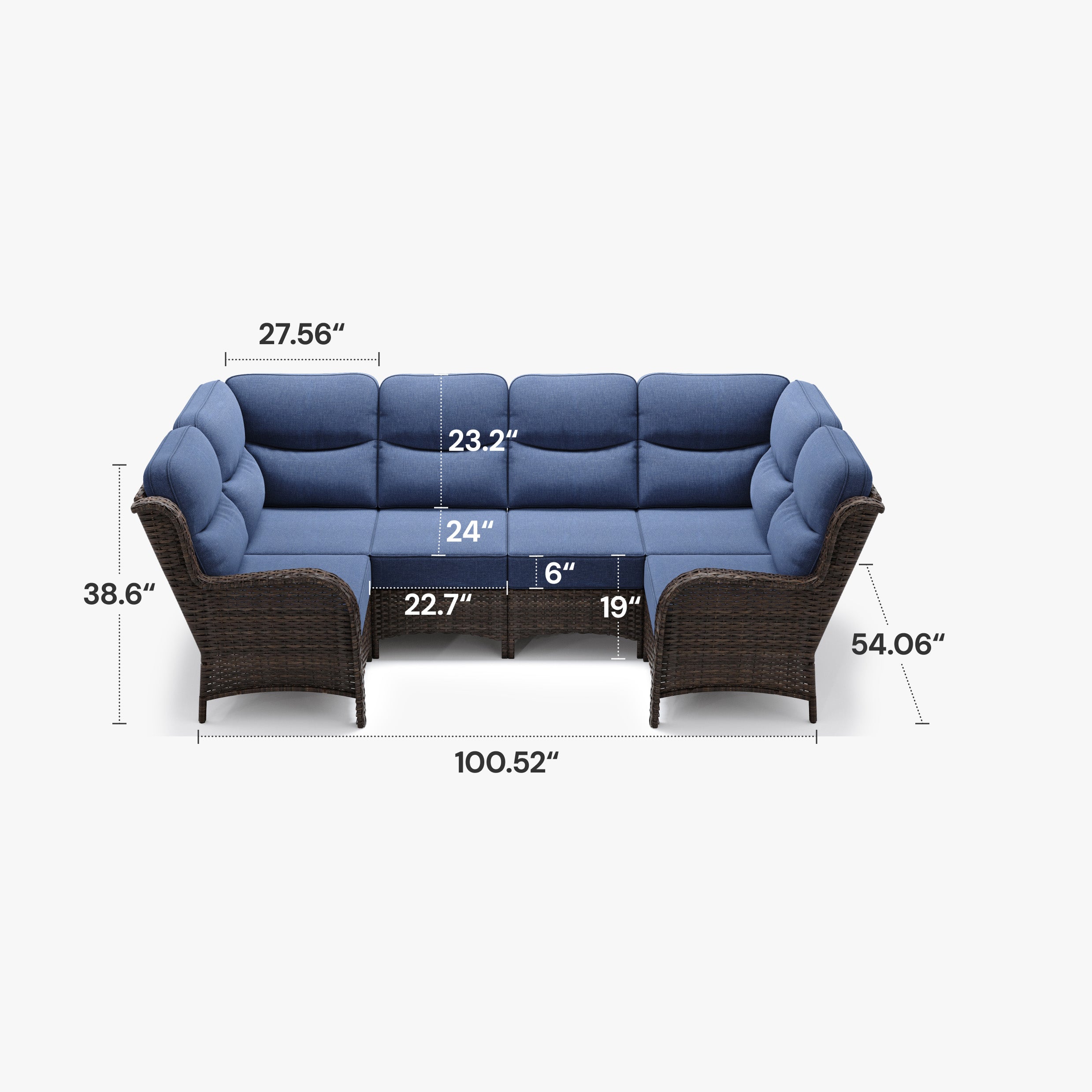 Patio 6 Seater U-shaped White Sectional