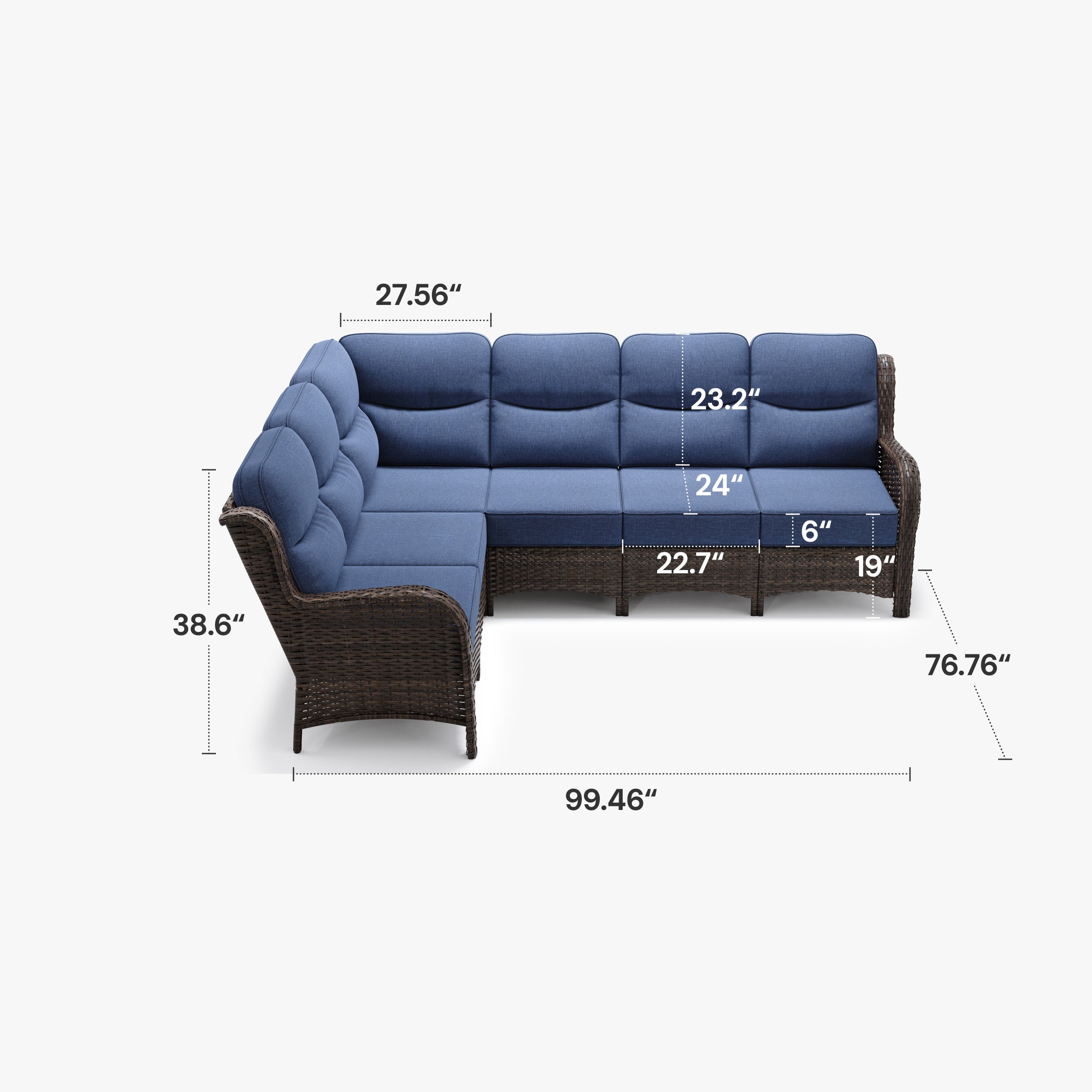 Outdoor 6 Seater L-shaped White Sectional