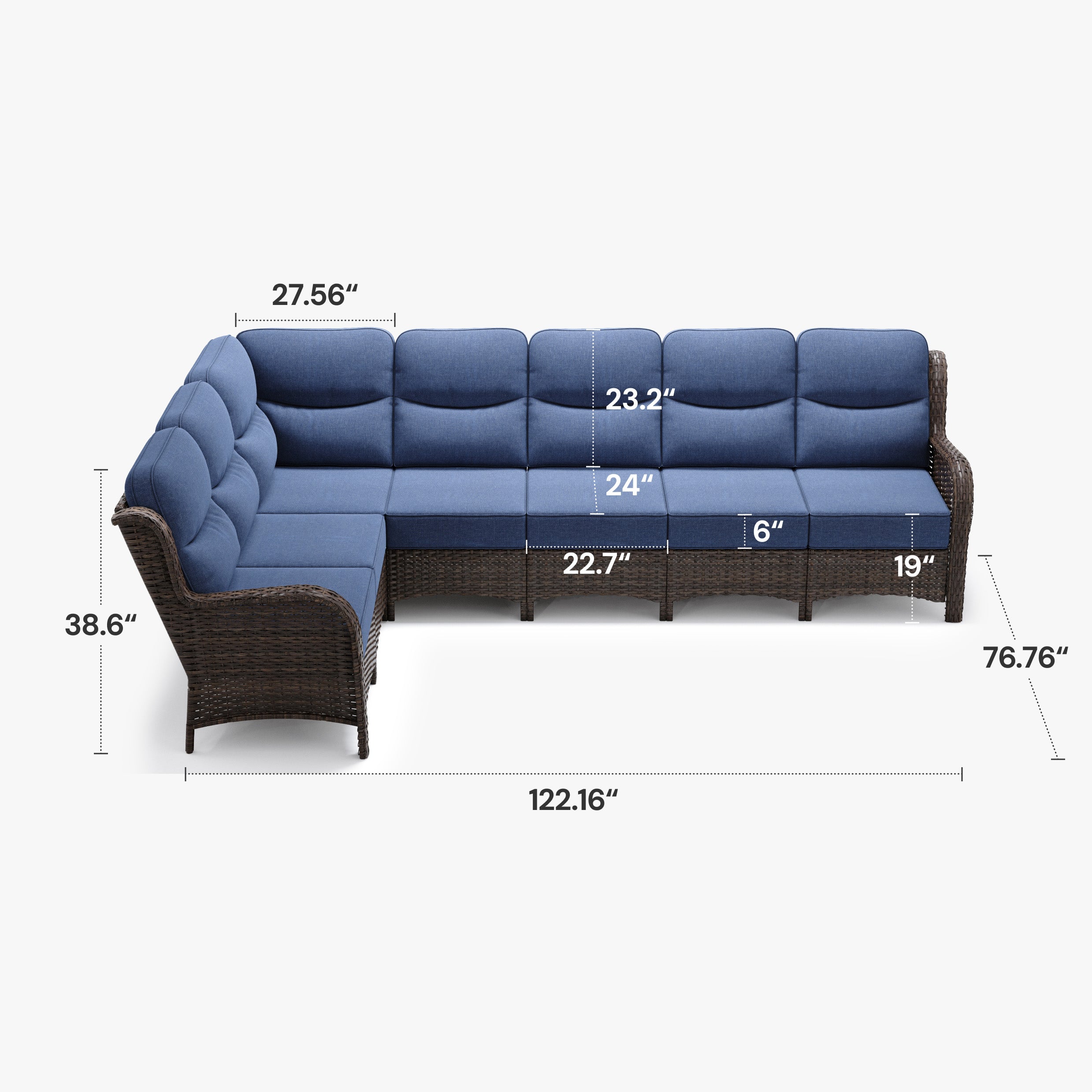 Patio 7 Seater L-shaped White Sectional