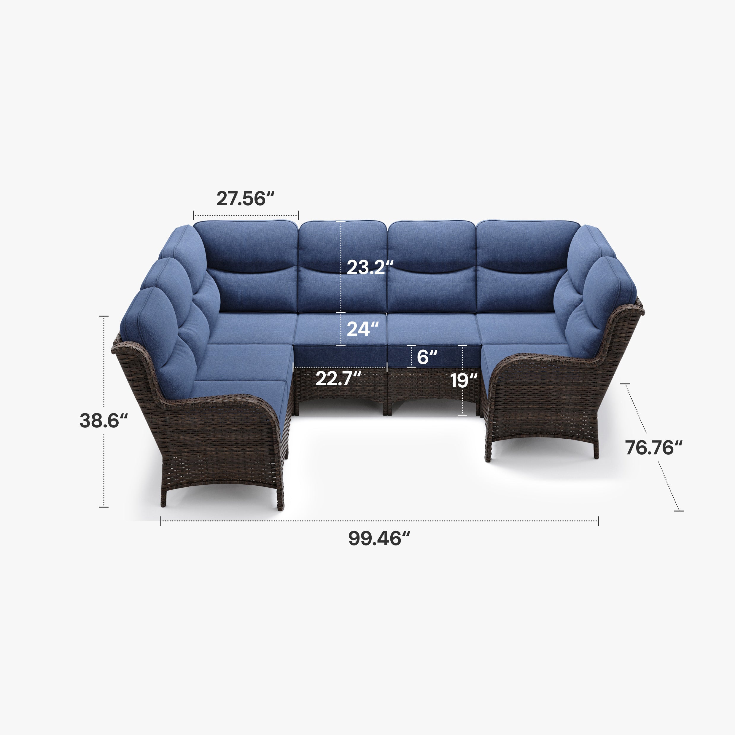 Patio 7 Seater U-shaped White Sectional