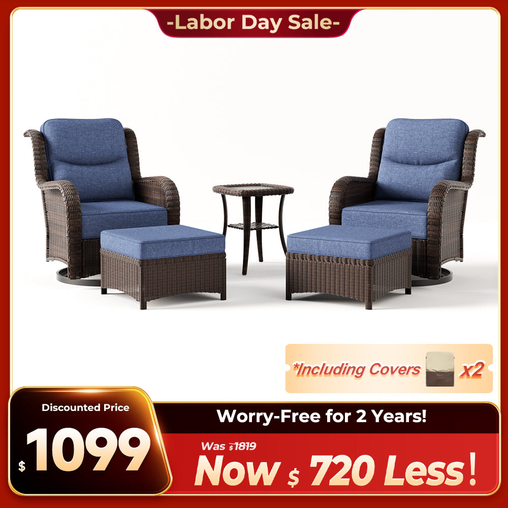 Ardenelle Luxury 5 Piece Patio Wicker Conversation Set With Ottomans