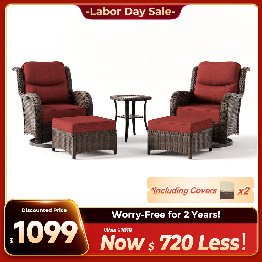 Ardenelle 5 Piece Patio Wicker Conversation Set With Ottomans