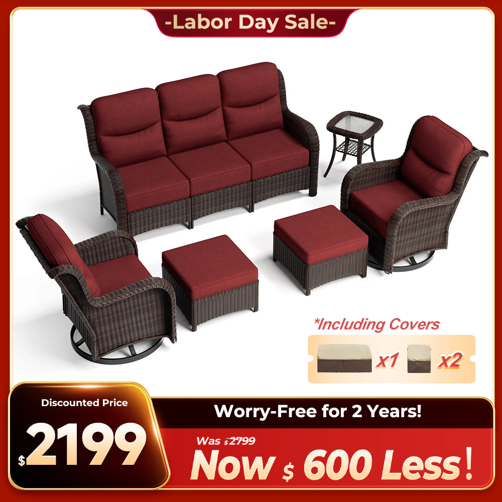Ardenelle Luxury 6 Piece Patio Wicker Sofa Set With Ottomans, Side tables