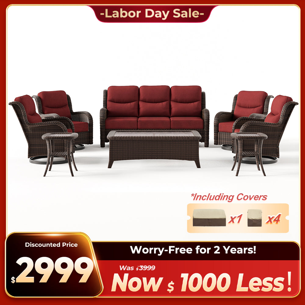 Ardenelle Luxury 7 Piece Patio Wicker Sofa Set With Tables