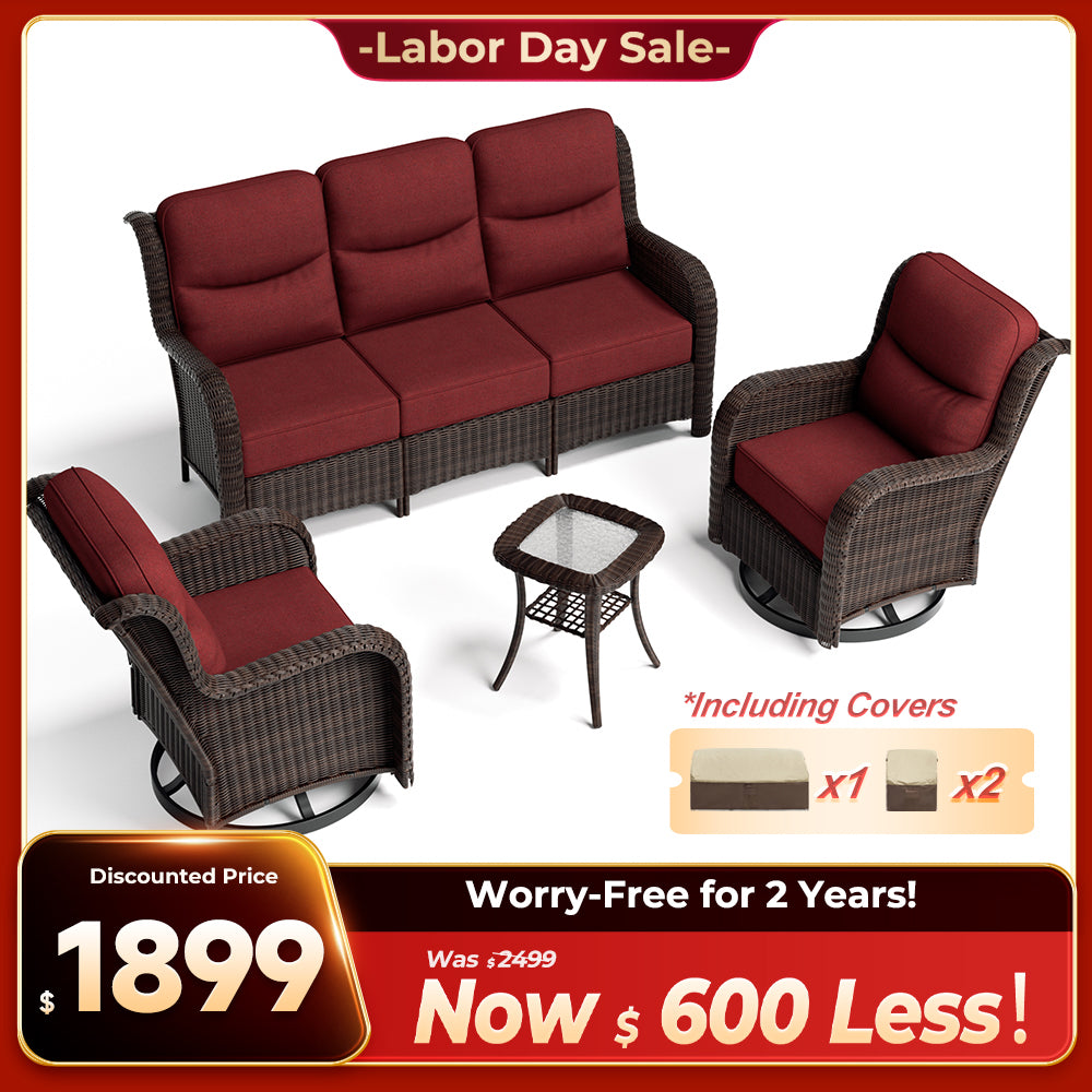 Ardenelle Luxury 5 Seater Patio Wicker Sofa Set With Side tables