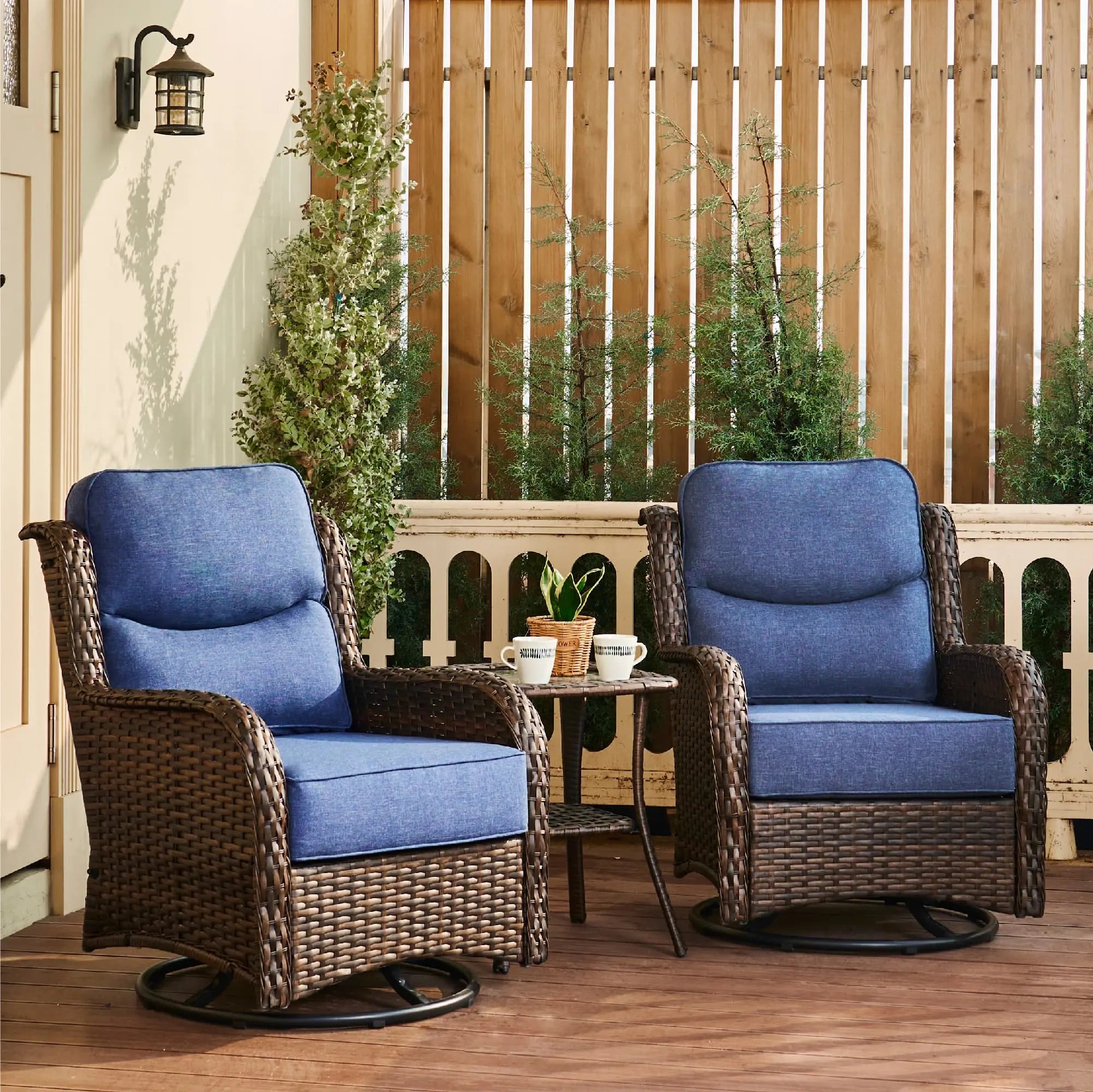 HILLGA 3 Piece Patio Conversation Set (Blue) Hillga