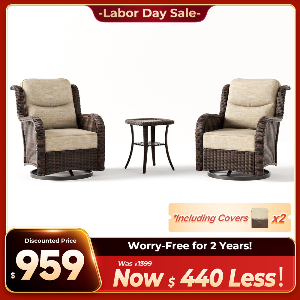 Ardenelle Luxury 3 Piece Patio Wicker Conversation Set With Side Table