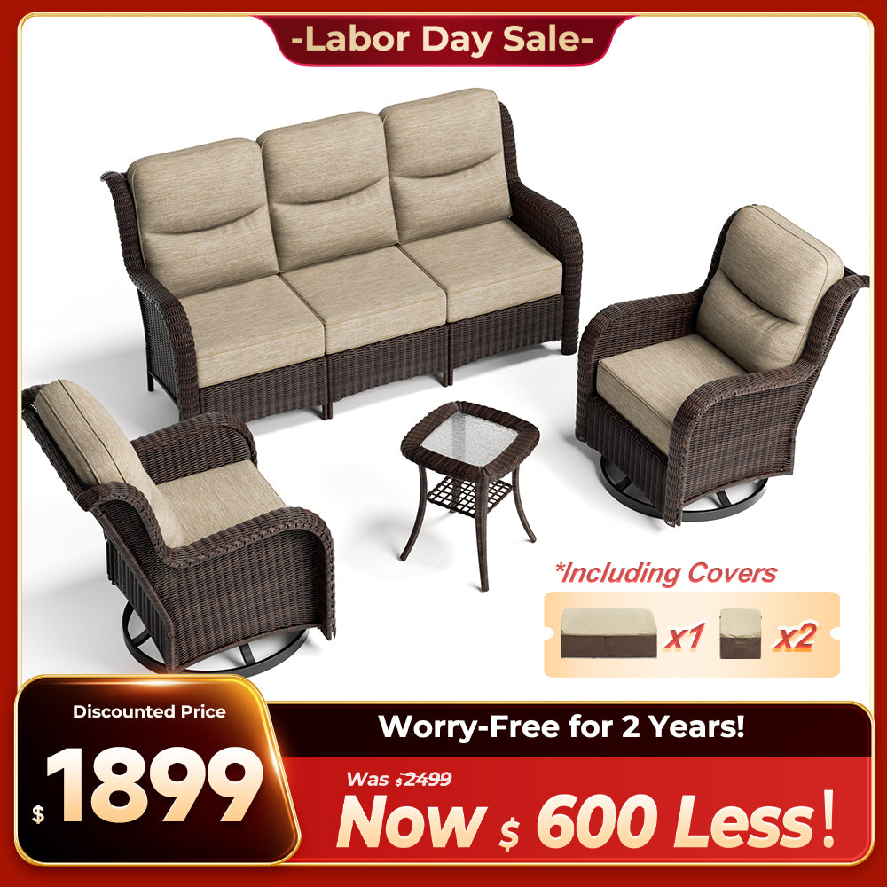 Ardenelle Luxury 5 Seater Patio Wicker Sofa Set With Side tables