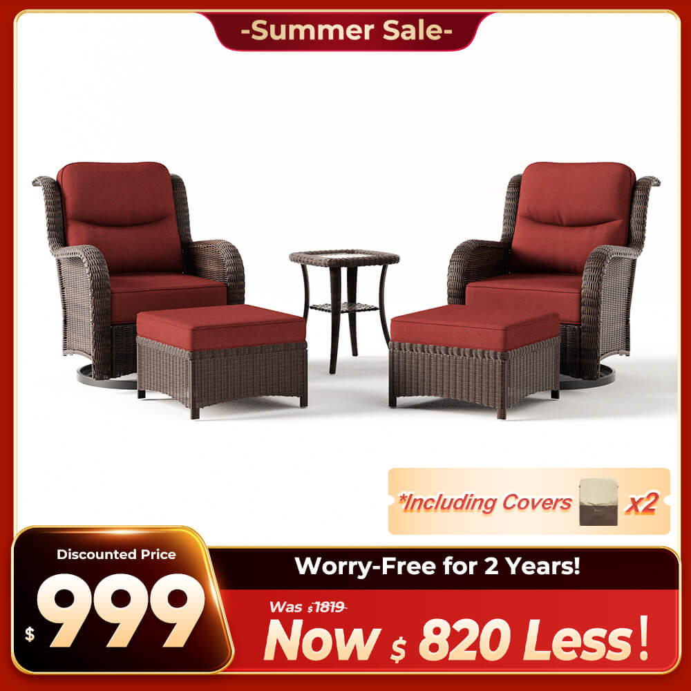 Ardenelle 5 Piece Patio Wicker Conversation Set With Ottomans