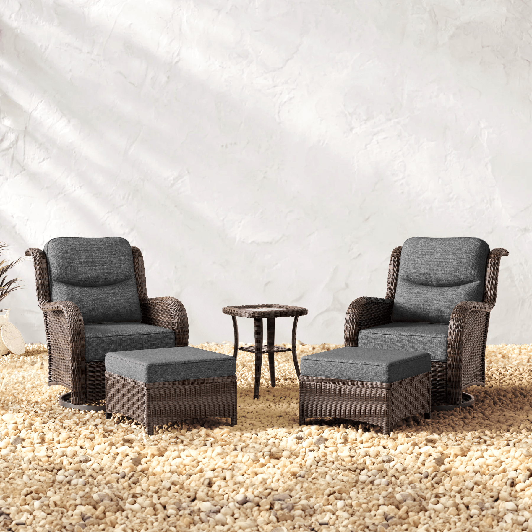 Ardenelle 5 Piece Patio Wicker Conversation Set With Ottomans