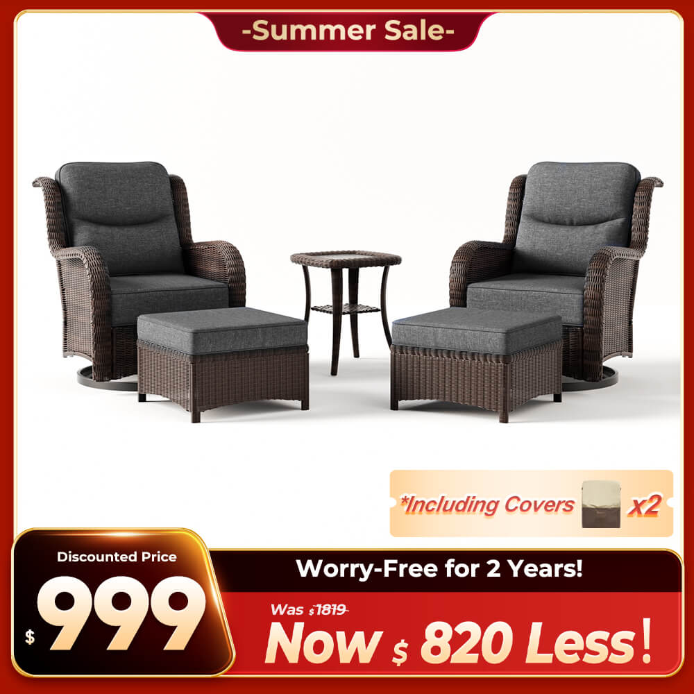 Ardenelle 5 Piece Patio Wicker Conversation Set With Ottomans