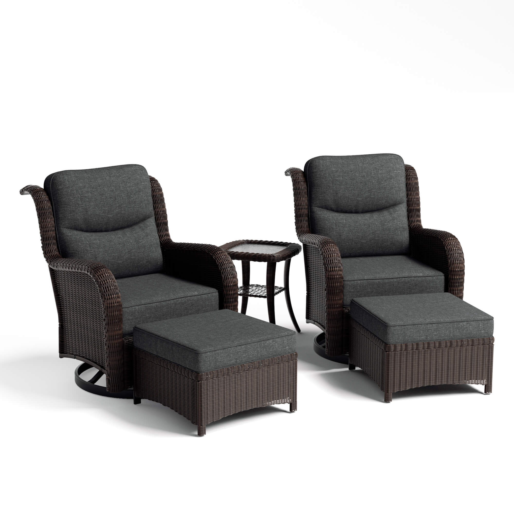 Ardenelle 5 Piece Patio Wicker Conversation Set With Ottomans