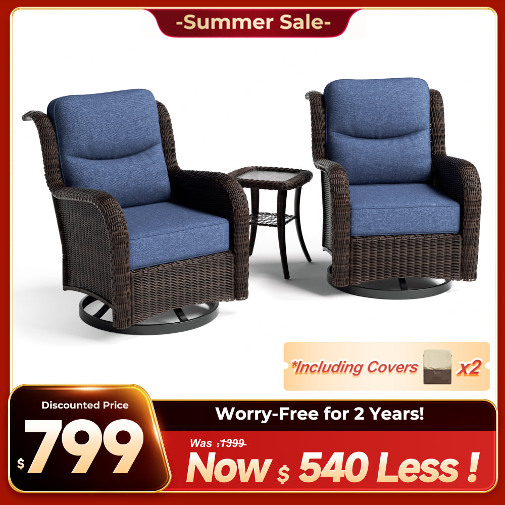 Ardenelle Luxury 3 Piece Patio Wicker Conversation Set With Side Table