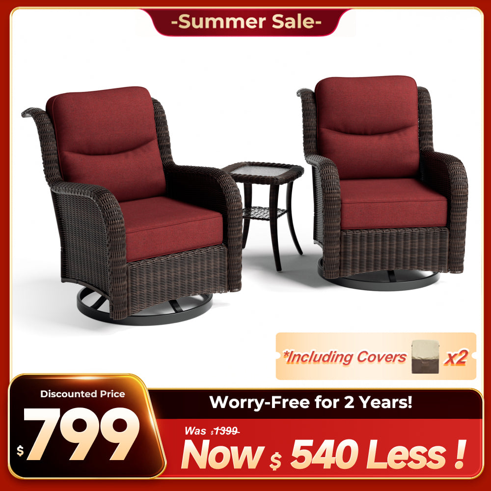 Ardenelle Luxury 3 Piece Patio Wicker Conversation Set With Side Table