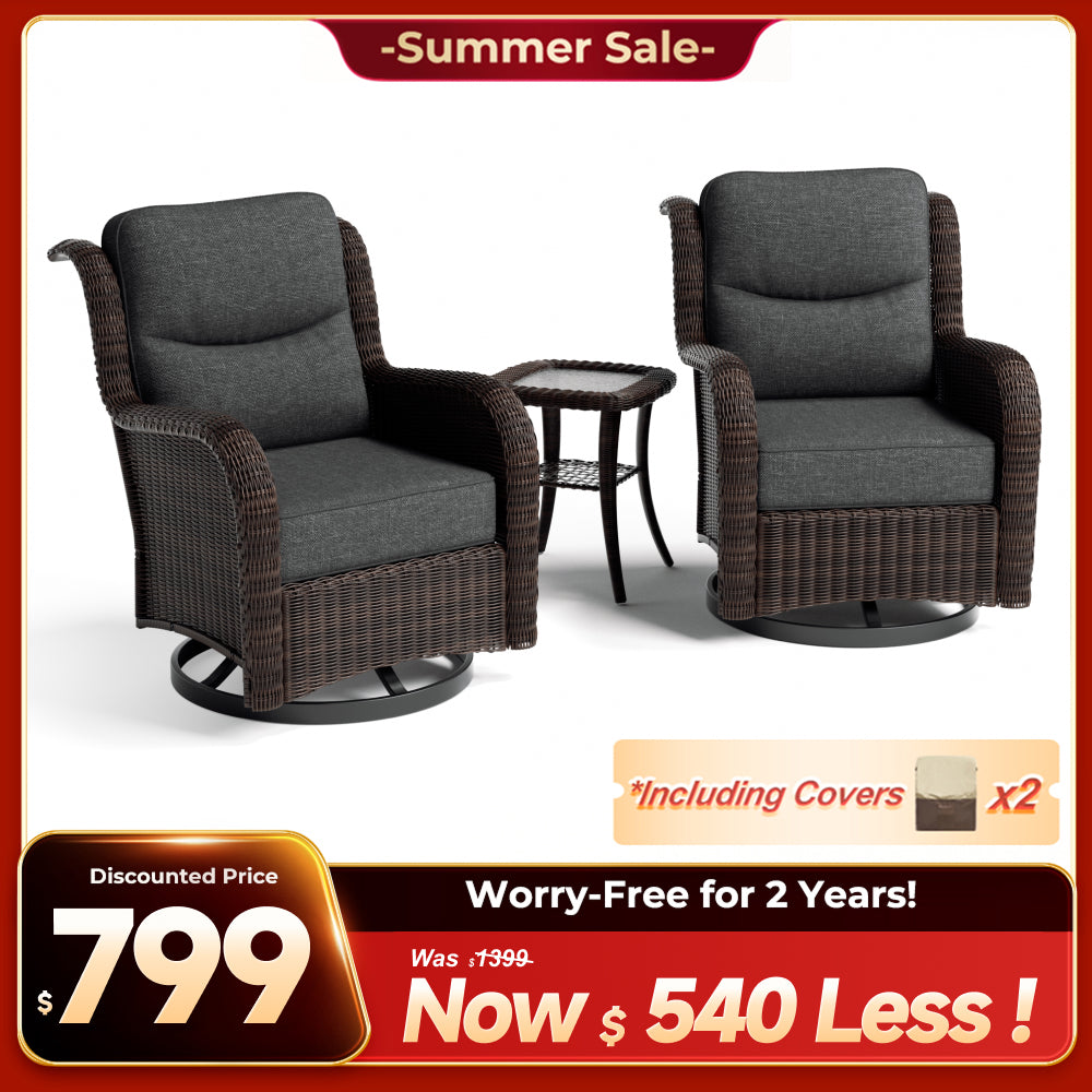 Ardenelle Luxury 3 Piece Patio Wicker Conversation Set With Side Table