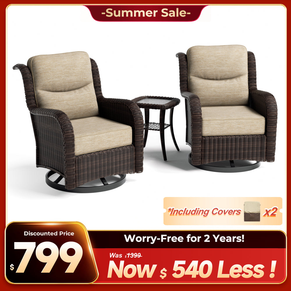 Ardenelle Luxury 3 Piece Patio Wicker Conversation Set With Side Table