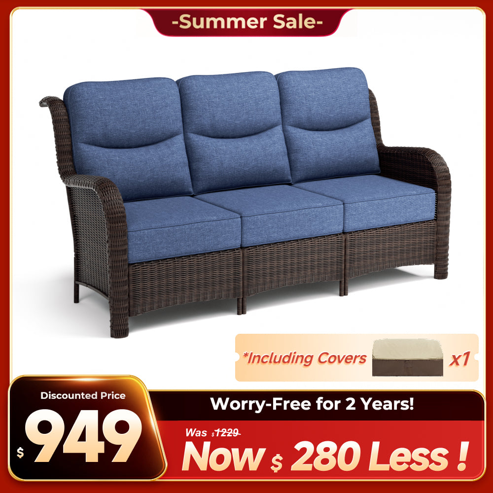 Ardenelle Luxury 3 Piece Patio Wicker Conversation Set With High Back 6-Inch Cushions For Deck