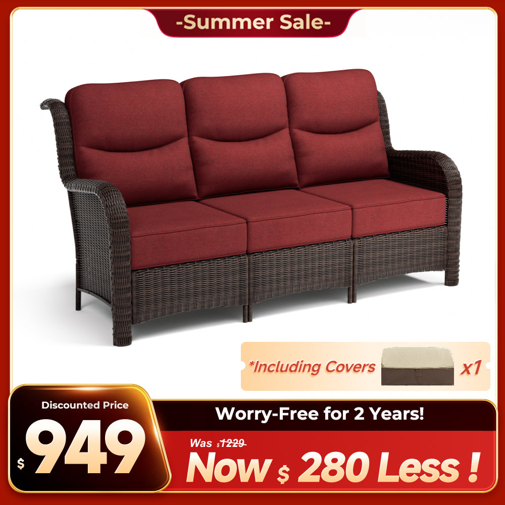 Ardenelle Luxury 3 Piece Patio Wicker Conversation Set With High Back 6-Inch Cushions For Deck
