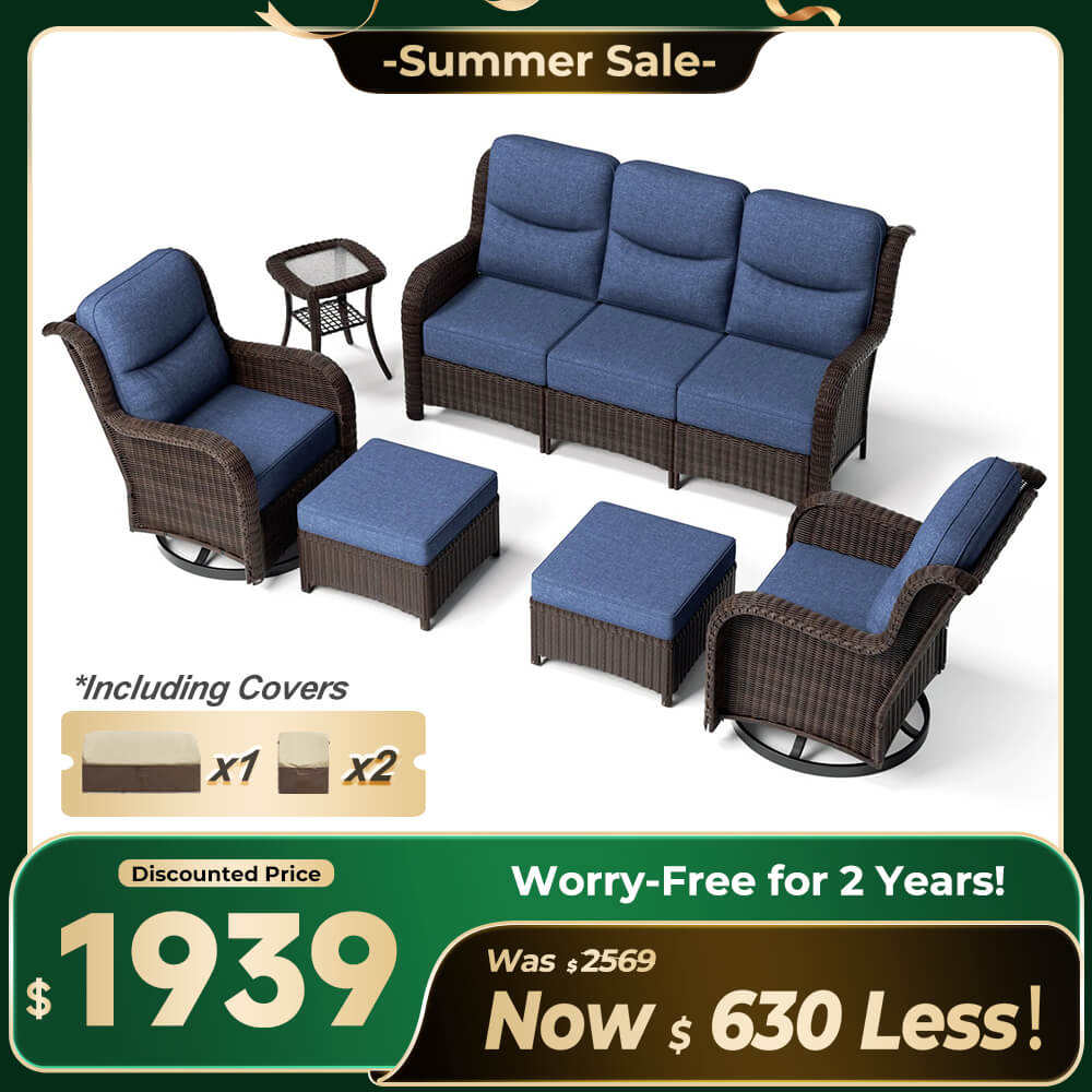 Ardenelle Luxury 6 Piece Patio Wicker Sofa Set With Ottomans, Side tables