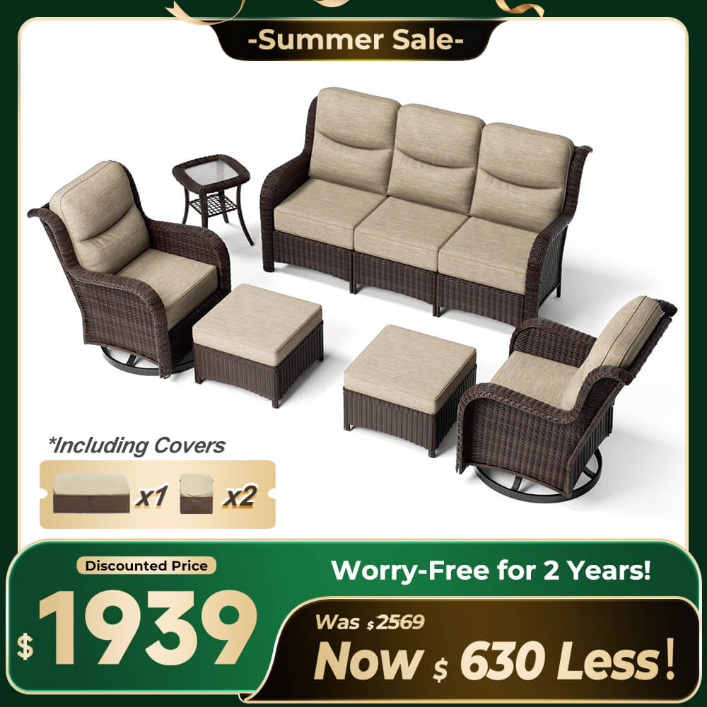 Ardenelle Luxury 6 Piece Patio Wicker Sofa Set With Ottomans, Side tables