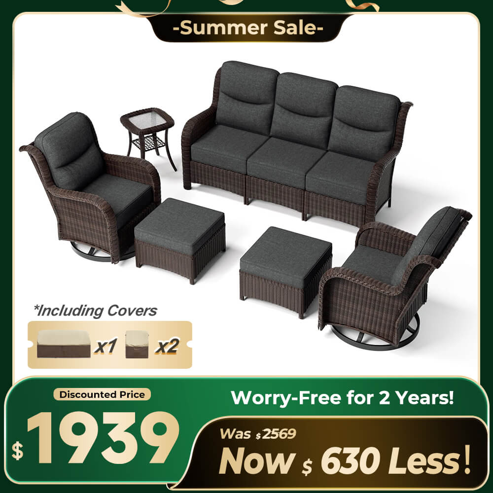 Ardenelle Luxury 6 Piece Patio Wicker Sofa Set With Ottomans, Side tables