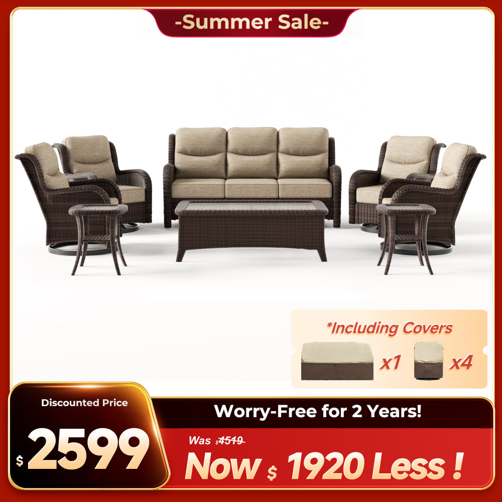 Ardenelle Luxury 7 Piece Patio Wicker Sofa Set With Tables