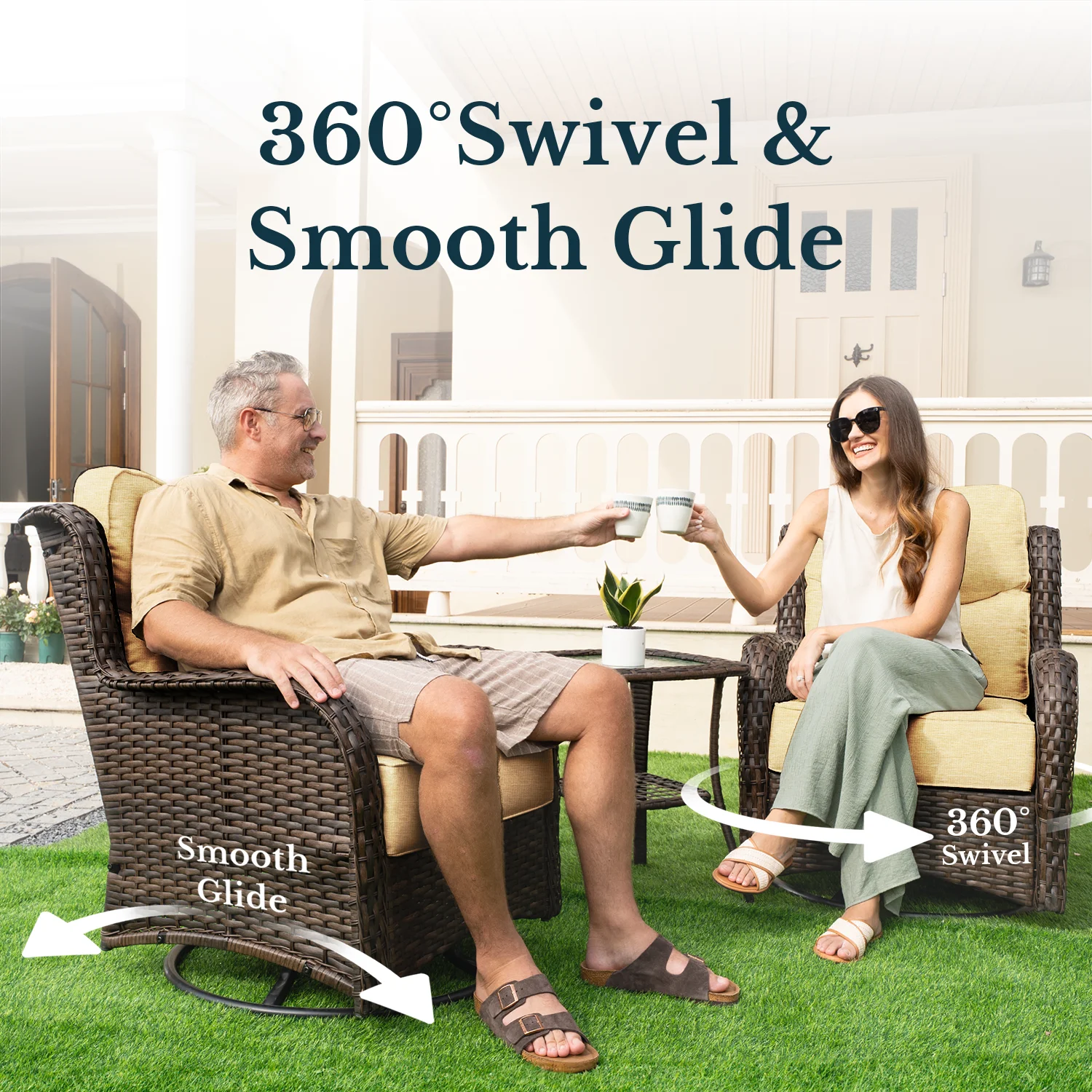 Hawthorne Swivel Glider Chairs Conversation Set Sand
