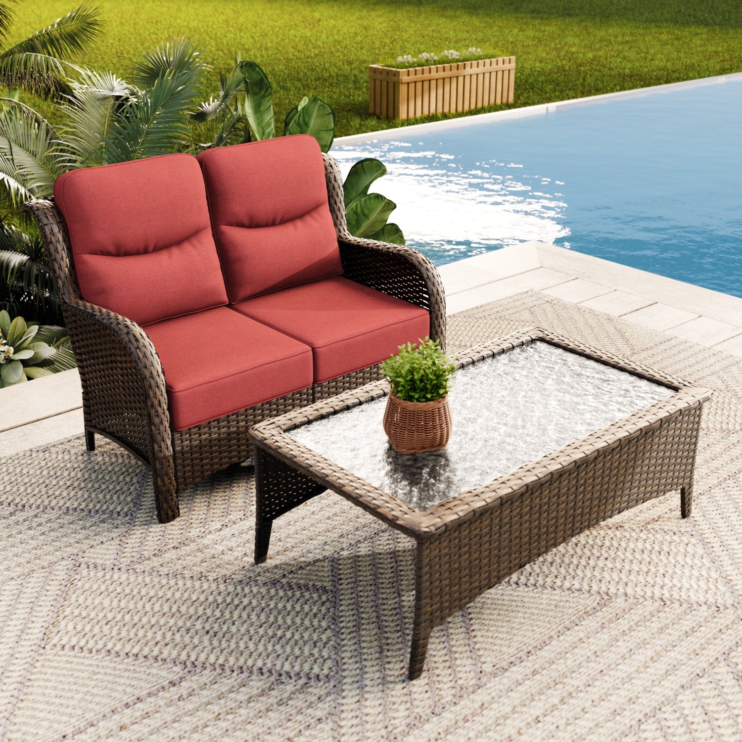 Hawthorne 2-Piece  Sofa With Table Red