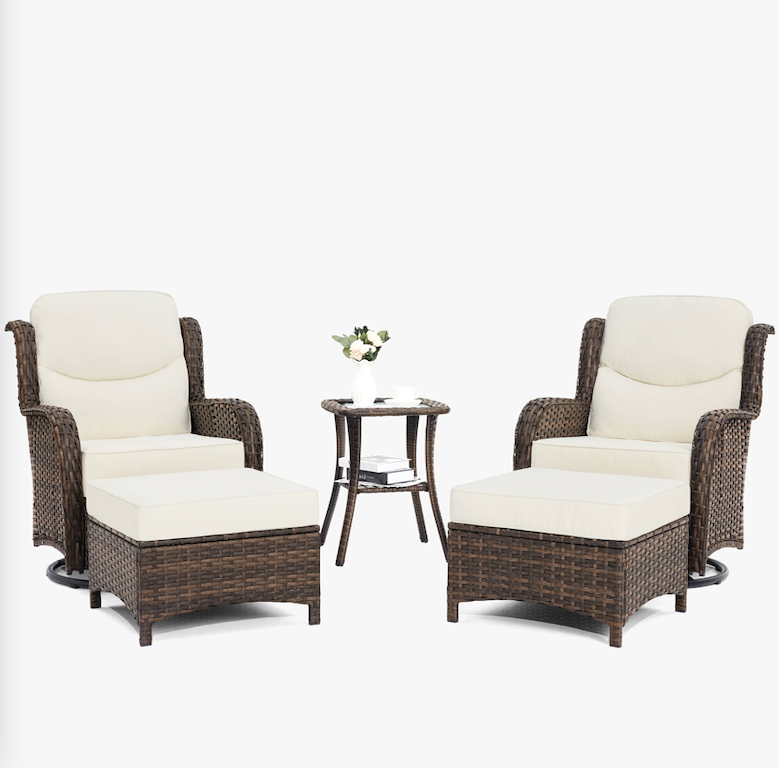 Swivel Glider Sand Conversation Set V2 With Ottomans