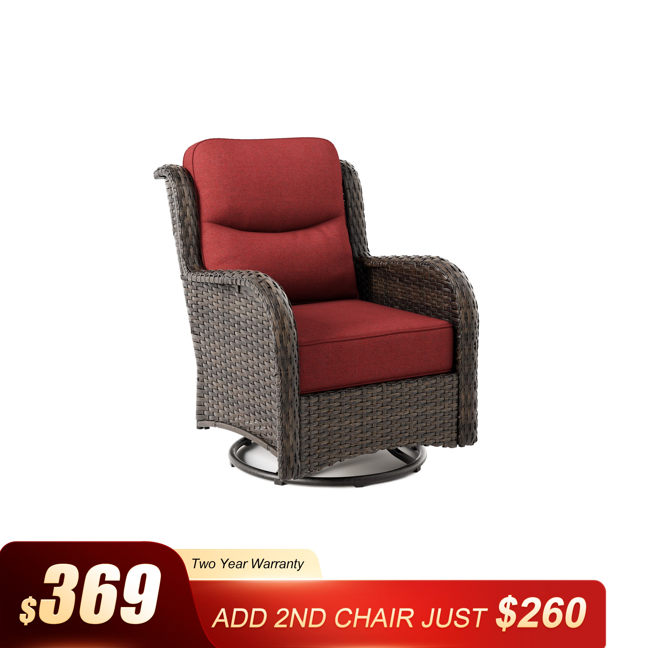 Hawthorne 360° Swivel Outdoor Wicker Gliding Chair With 6-Inch Cushion & Sturdy Base