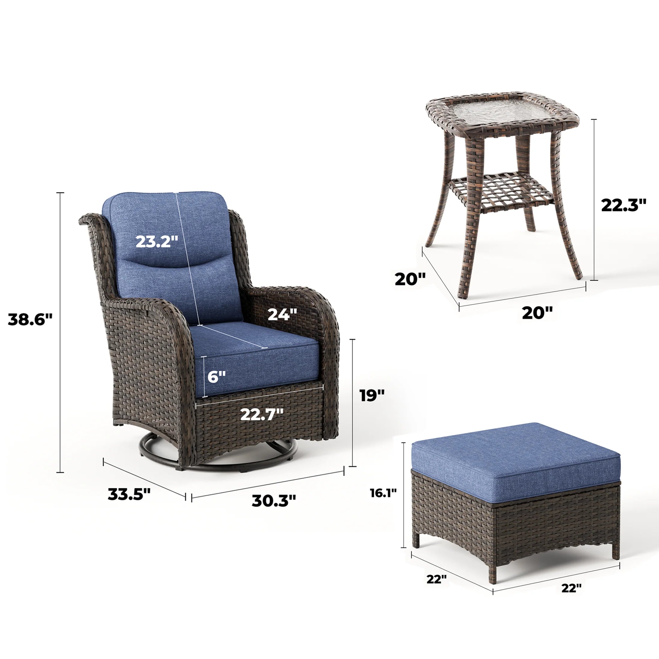 Hawthorne Swivel Glider Conversation Set  With Ottomans  Gray