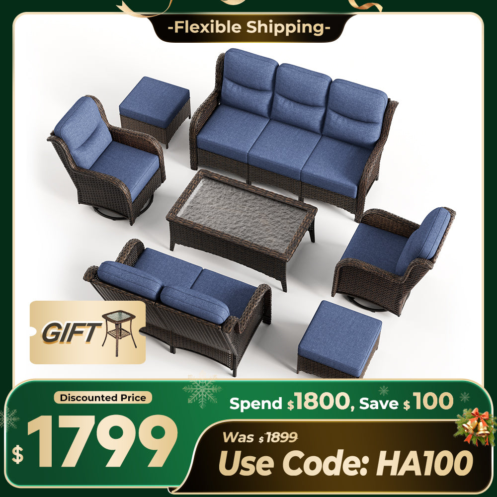 【Extra $100 OFF | CODE:HA100】Hawthorne 7 Piece Patio Wicker Furniture Set With 3 Seater Sofa And Loveseat