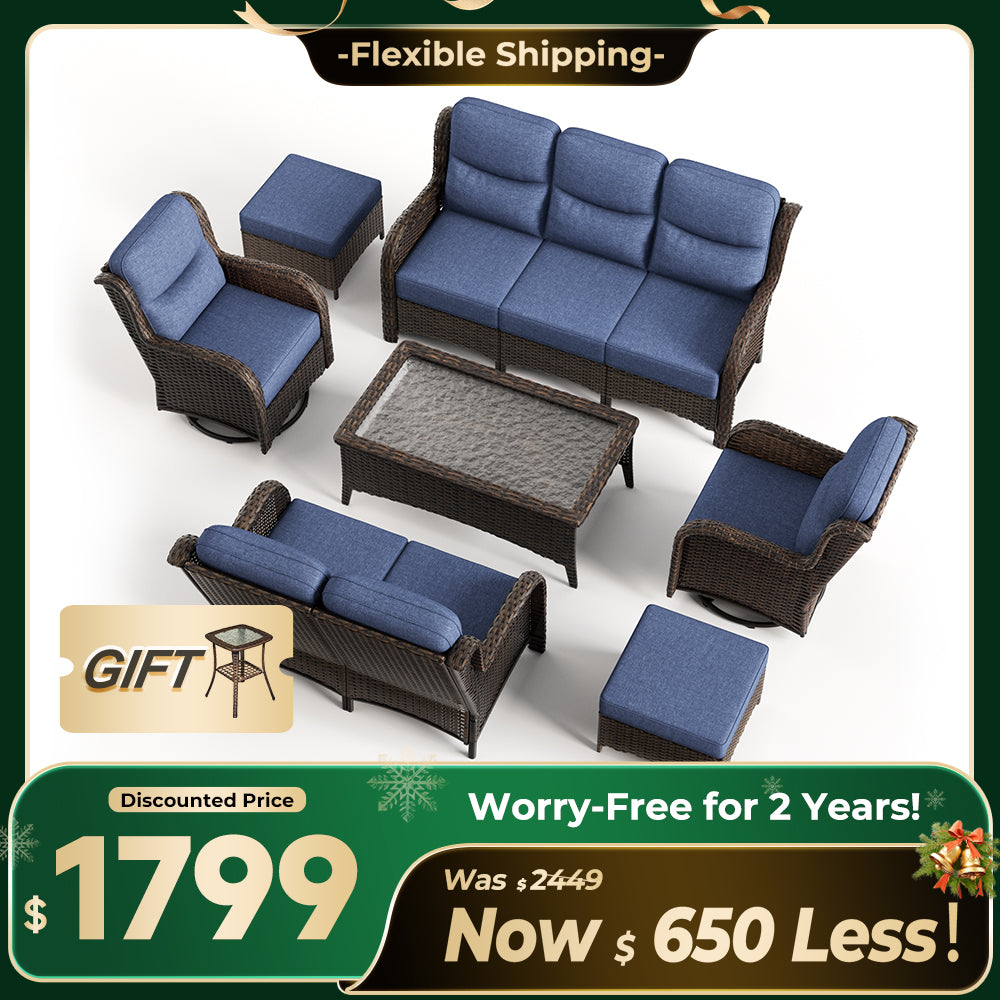Hawthorne 7 Piece Patio Wicker Furniture Set With 3 Seater Sofa And Loveseat