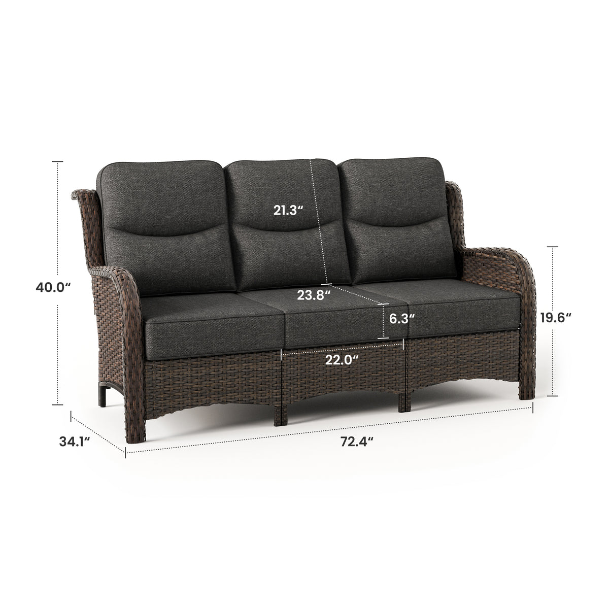 Hawthorne Patio Rattan 3 Seater Sofa With High Back Design & 6-Inch Cu