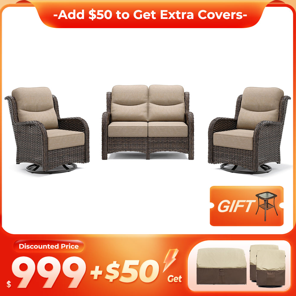 【Extra Covers: $50 More】Hawthorne 6 Piece Patio Rattan Loveseat Set With Extra All Weather Covers