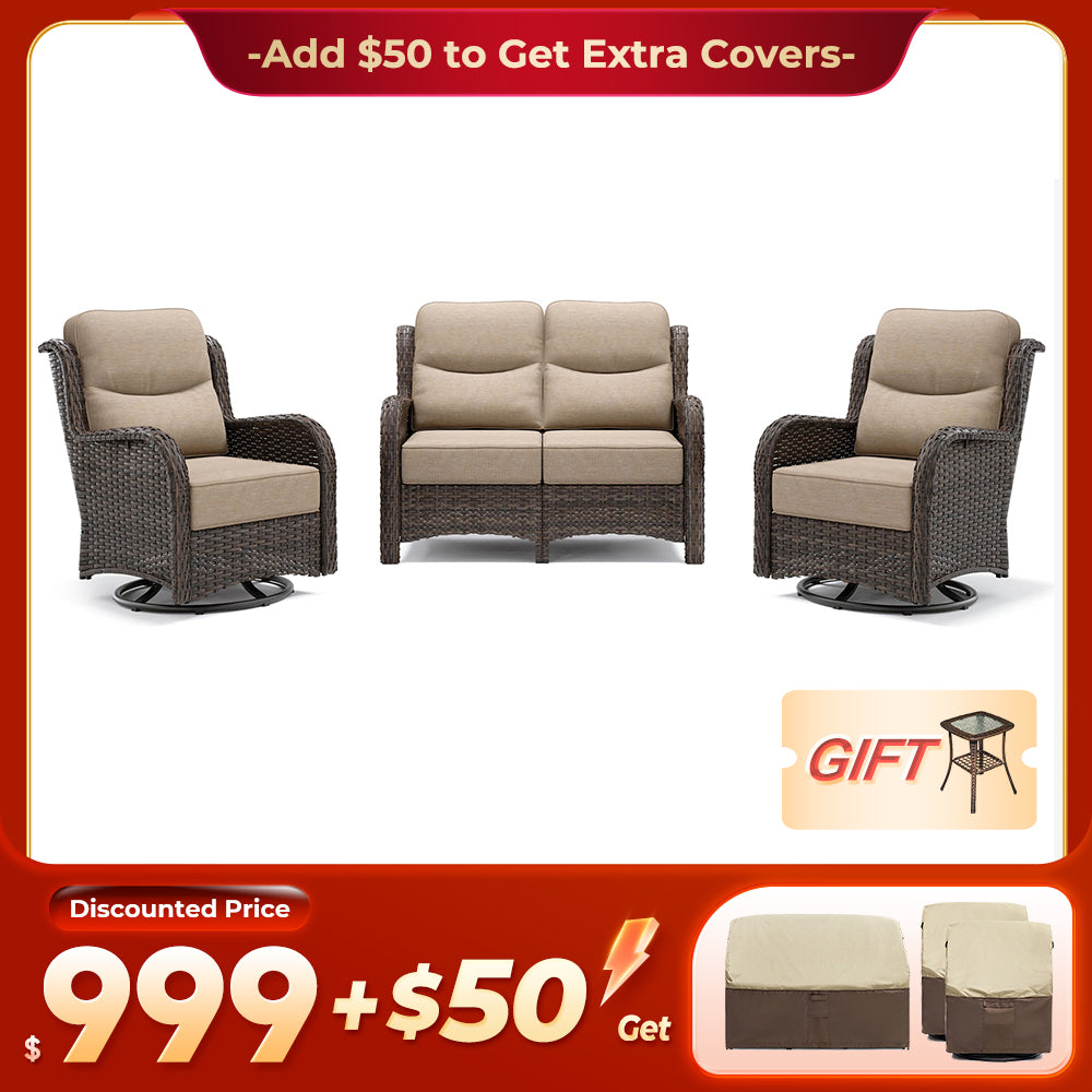 【Extra Covers: $50 More】Hawthorne 6 Piece Patio Rattan Loveseat Set With Extra All Weather Covers