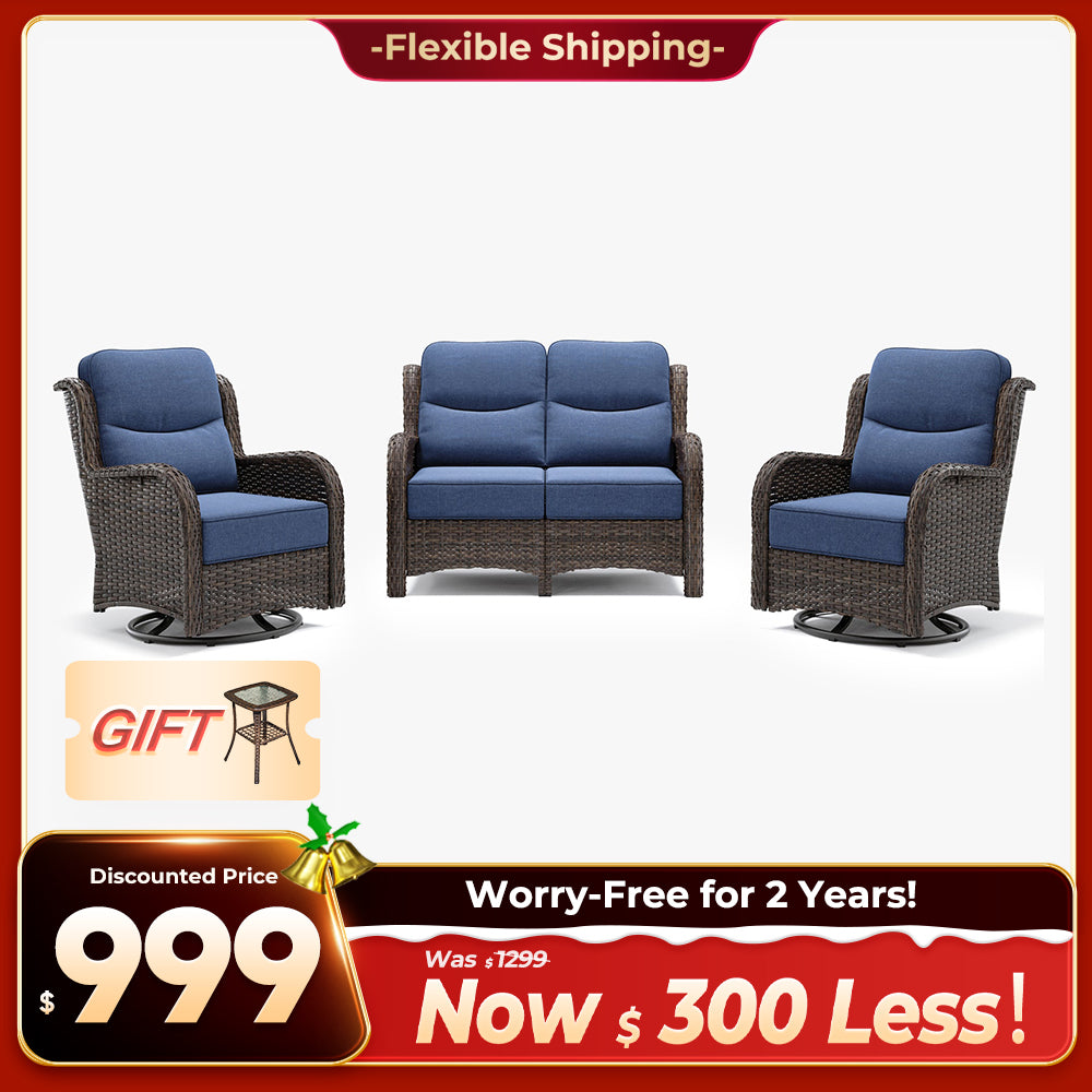 Hawthorne 4 Seater Patio Rattan Loveseat Set With Swivel Glider Chairs