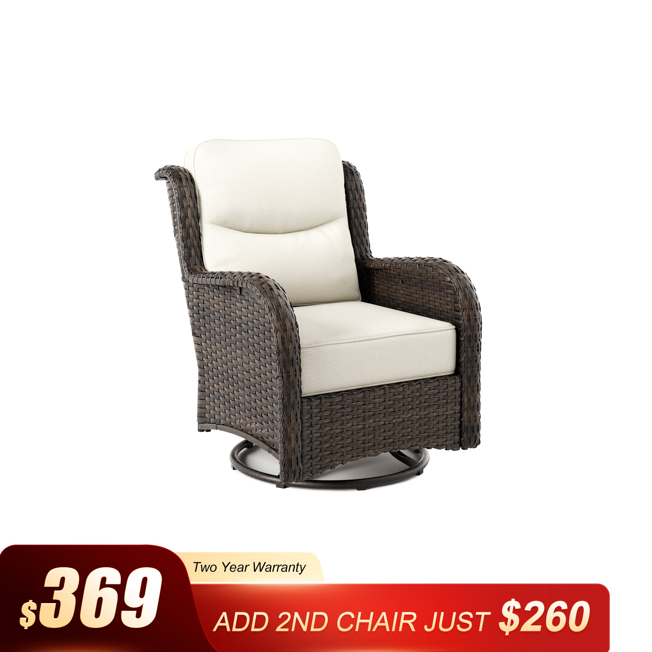 Hawthorne 360° Swivel Outdoor Wicker Gliding Chair With 6-Inch Cushion & Sturdy Base
