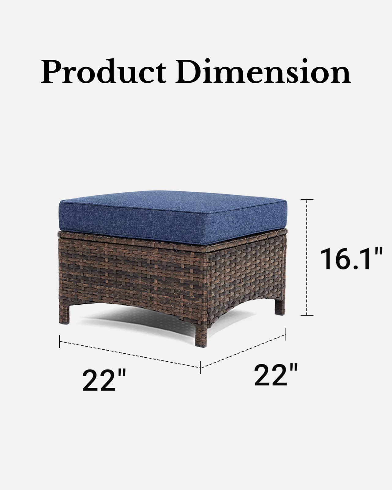 2PCS Flat Rattan Blue Ottomans