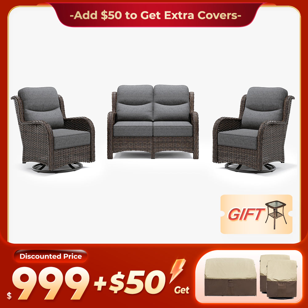 【Extra Covers: $50 More】Hawthorne 6 Piece Patio Rattan Loveseat Set With Extra All Weather Covers