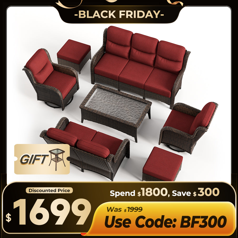 【Extra $300 OFF | CODE: BF300】Hawthorne 7 Piece Patio Wicker Furniture Set With 3 Seater Sofa And Loveseat