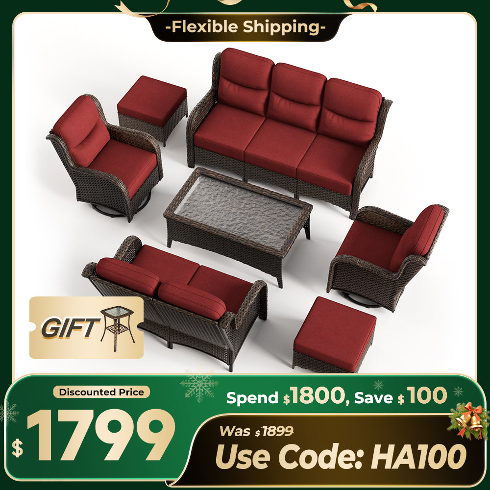 【Extra $100 OFF | CODE: HA100】Hawthorne 7 Piece Patio Wicker Furniture Set With 3 Seater Sofa And Loveseat