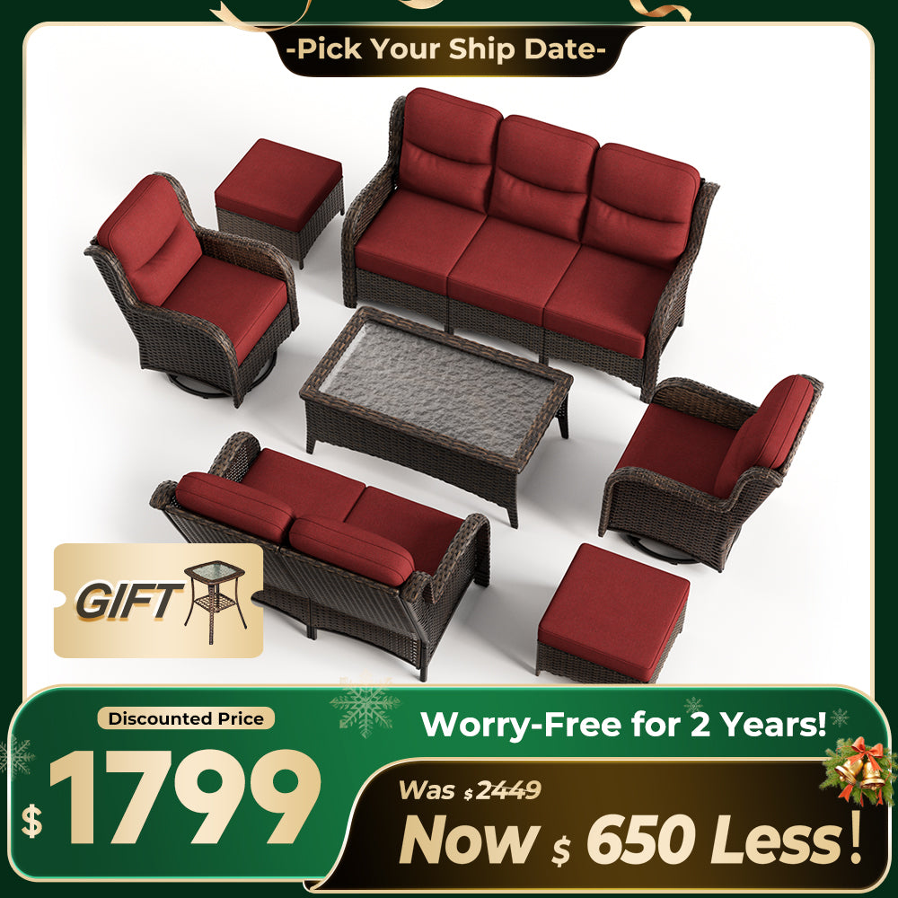 Hawthorne 7 Piece Patio Wicker Furniture Set With 3 Seater Sofa And Loveseat
