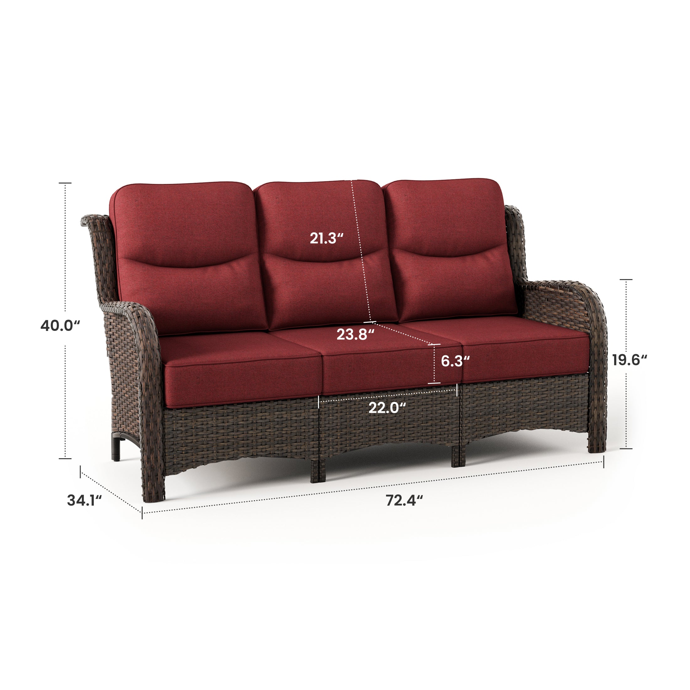 Hawthorne Patio Rattan 3 Seater Sofa With High Back Design & 6-Inch Cushions