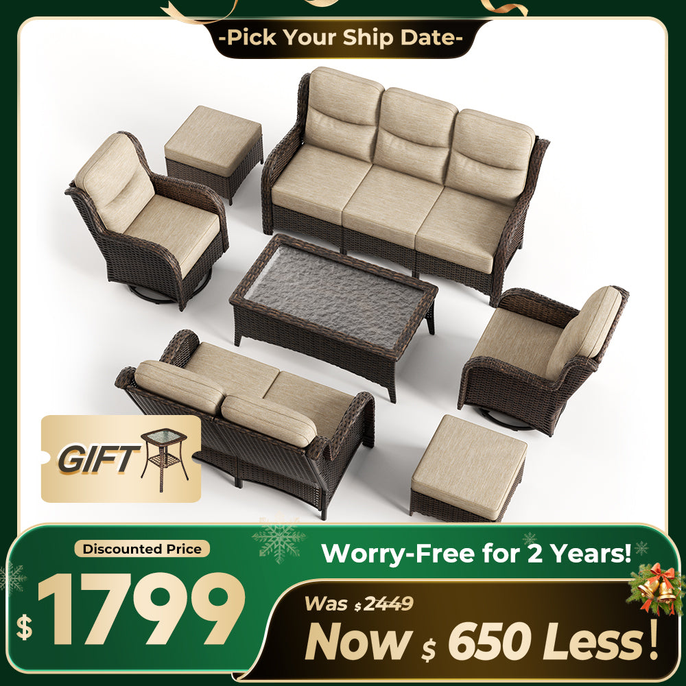 Hawthorne 7 Piece Patio Wicker Furniture Set With 3 Seater Sofa And Loveseat