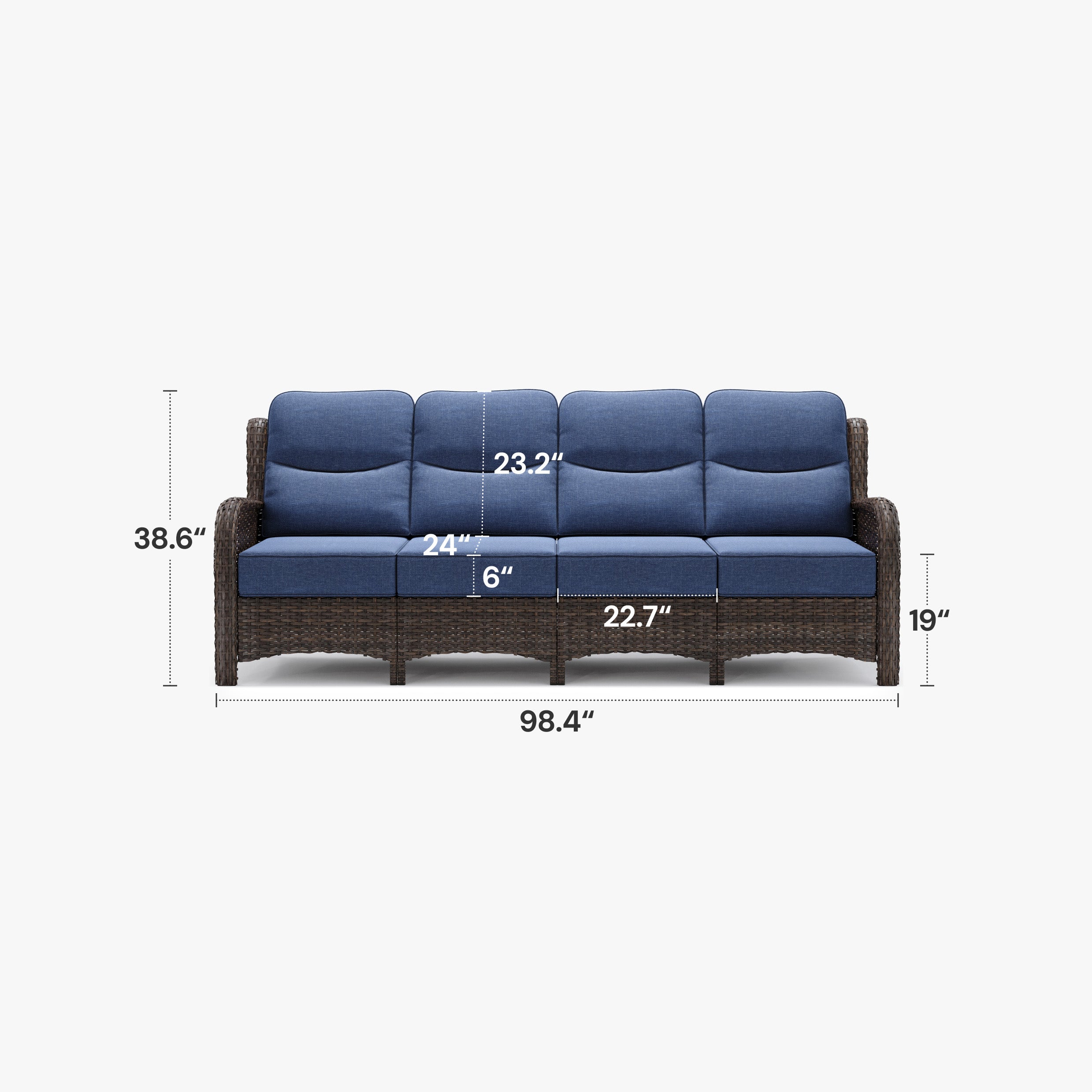 Hawthorne Patio Rattan 4 Seater Sofa With High Back Design & 6-Inch Cushions For Backyard