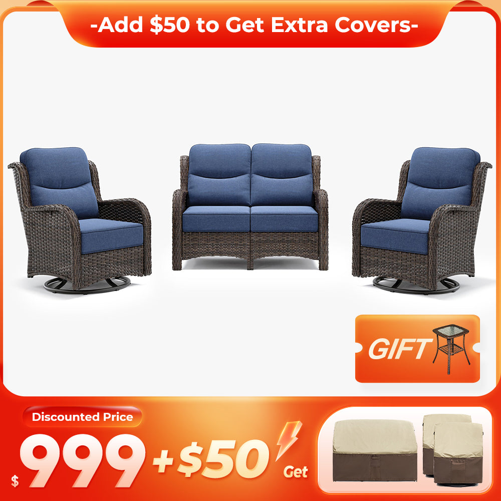 【Extra Covers: $50 More】Hawthorne 6 Piece Patio Rattan Loveseat Set With Extra All Weather Covers